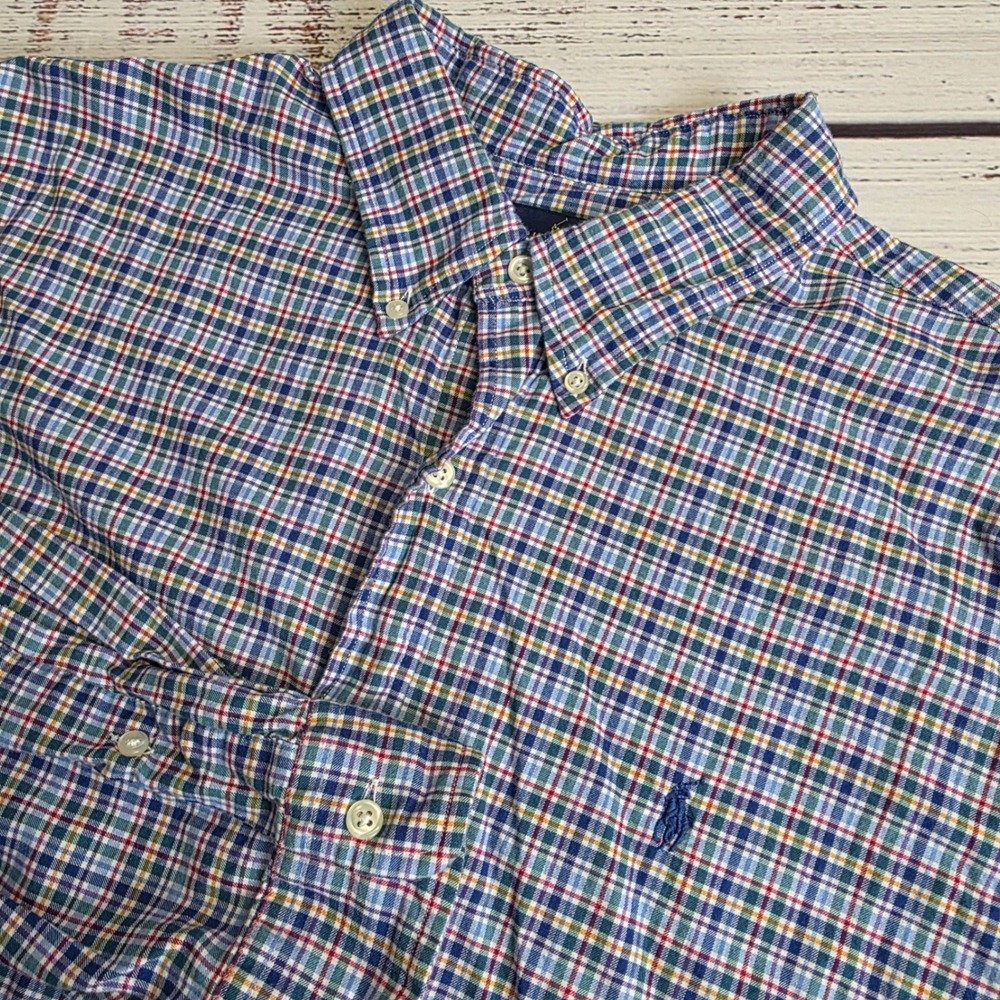 Ralph Lauren Mens XL‎ Slim Fit Blue Plaid Long Sleeve Button Down Shirt Cotton